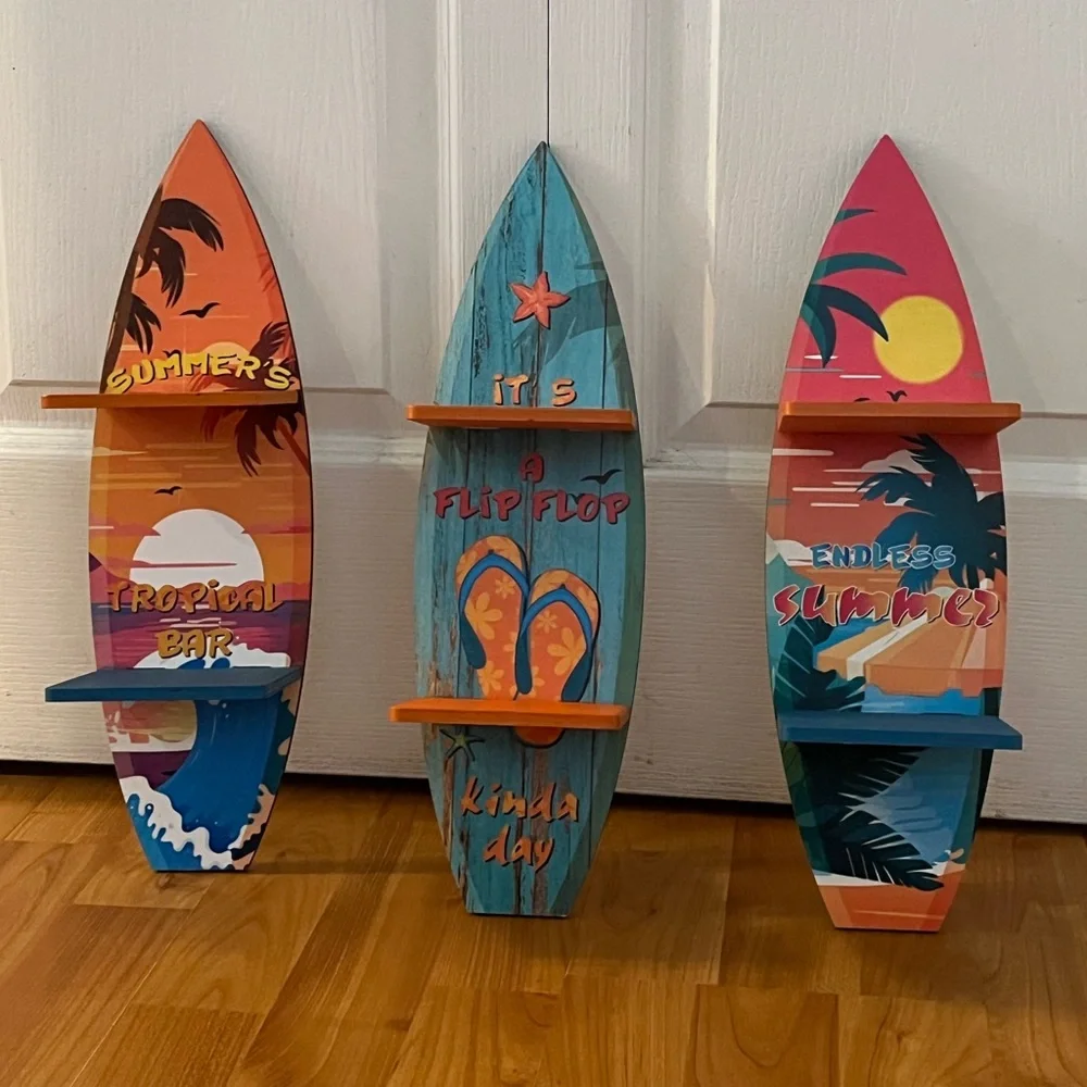 🔥Mini Surfboard Shelves Wooden Wall Hanging Shelves 3 PCs 15.8in X 4.7in- NEW.